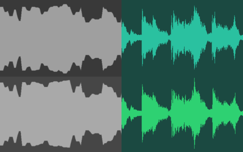 The old low resolution waveform next to the improved high resolution waveform