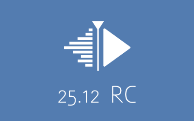 The Kdenlive playhead logo with the version number "25.12 RC" written below.