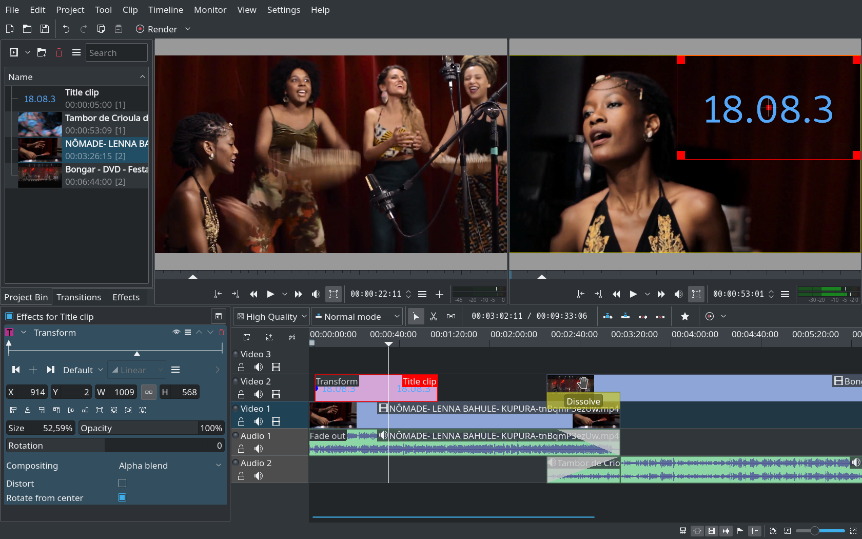Screenshot of Kdenlive version 18.08.3