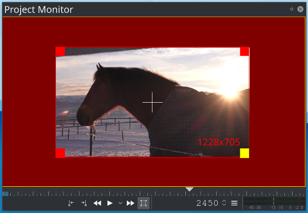 Screenshot of the project monitor with transform controls in Kdenlive version 19.09.1