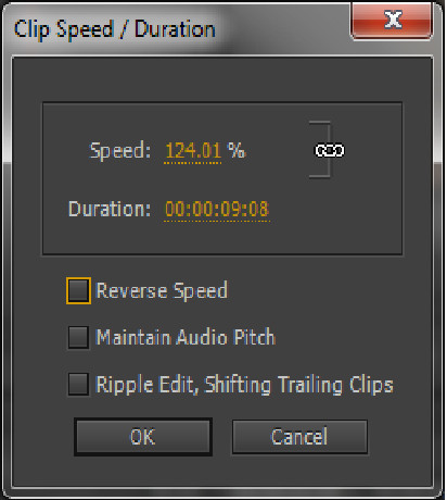 Premiere clips speed menu